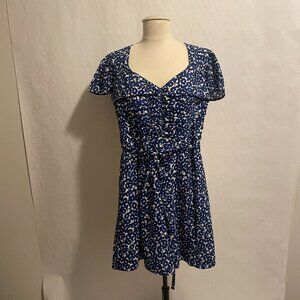 Anthropologie Leifnotes Women's Size Blue & Black Floral Vintage Style Playsuit